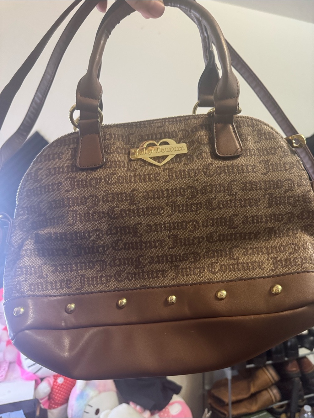 Juicy Couture Brown Logo Dome Satchel with Gold Heart Plaque